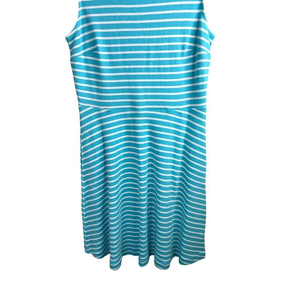 Talbots Edie Knit Fit & Flare Stripe Sleeveless Dress Turquoise & White Medium - Picture 9 of 15